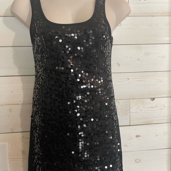 Eyeshadow Black and Silver Sequin Sheath Mini Dress - Picture 1 of 4